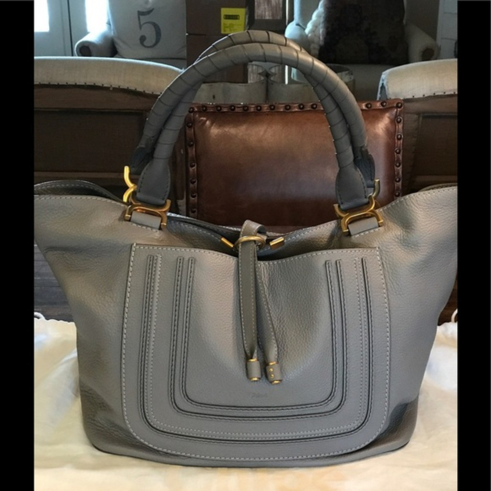 Gorgeous Chloe Marcie New Tote -Gray/Gold